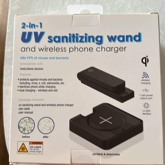 NIB PureMobile 2-in-1 UV Sanitizing Wand and Wireless Phone Charger - Picture 3 of 4